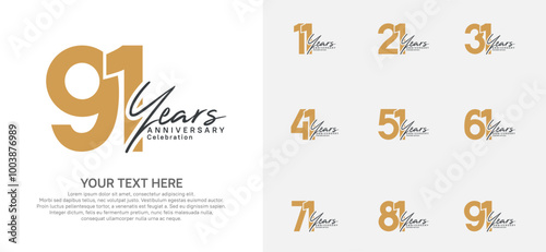 Anniversary logo set vector design, brown color for celebration event