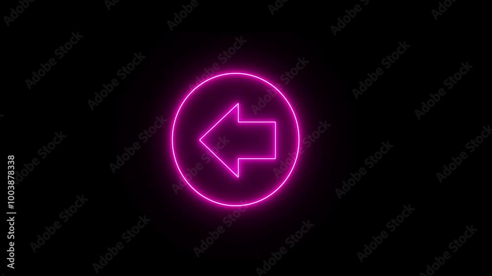 Neon left direction arrow icon pink color animation. Neon animated video arrow signal footage on black background. Neon left direction arrow icon pink color animation. Neon animated video arrow signal footage on black background.