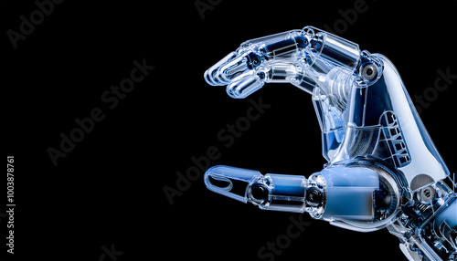 X-ray image of a humanoid robot arm on a black background with copy space for your text