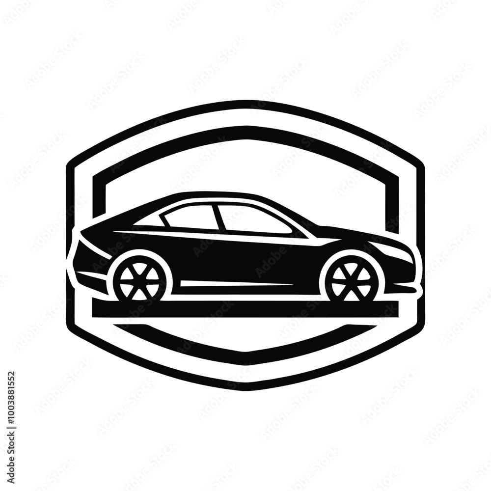 Naklejka premium This Car Shield Emblem Line Art Logo features a sleek silhouette vector design, perfect for hobbies and customization. Ideal for automotive enthusiasts, it's a stylish addition to any project or brand
