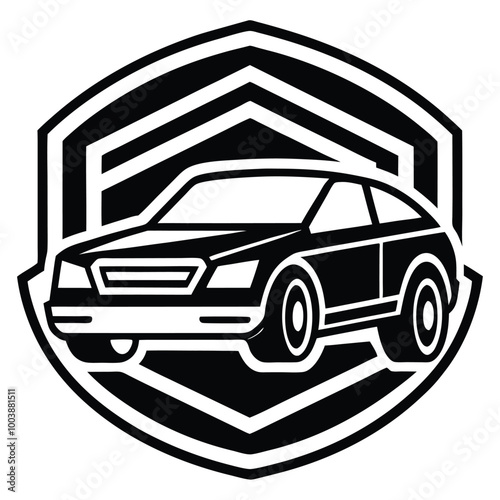 This Car Shield Emblem Line Art Logo features a sleek silhouette vector design, perfect for hobbies and customization. Ideal for automotive enthusiasts, it's a stylish addition to any project or brand