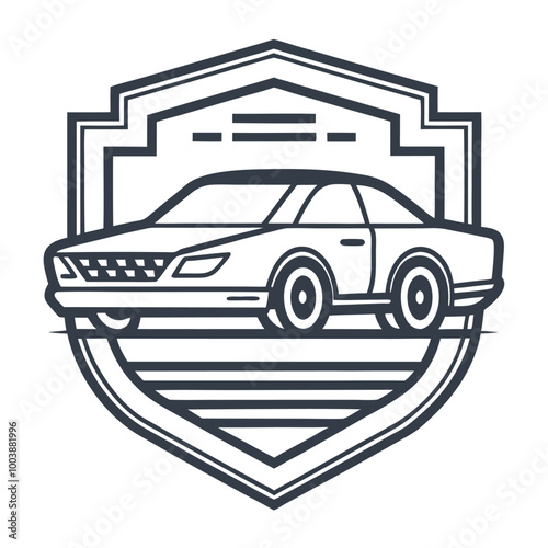 This Car Shield Emblem Line Art Logo features a sleek silhouette vector design, perfect for hobbies and customization. Ideal for automotive enthusiasts, it's a stylish addition to any project or brand