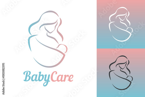 Mom and Baby Care logo design, Mom and baby care logo template. Pink and Blue