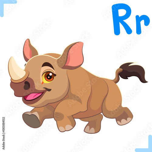 Vector cartoon illustration of A rhino with letter 