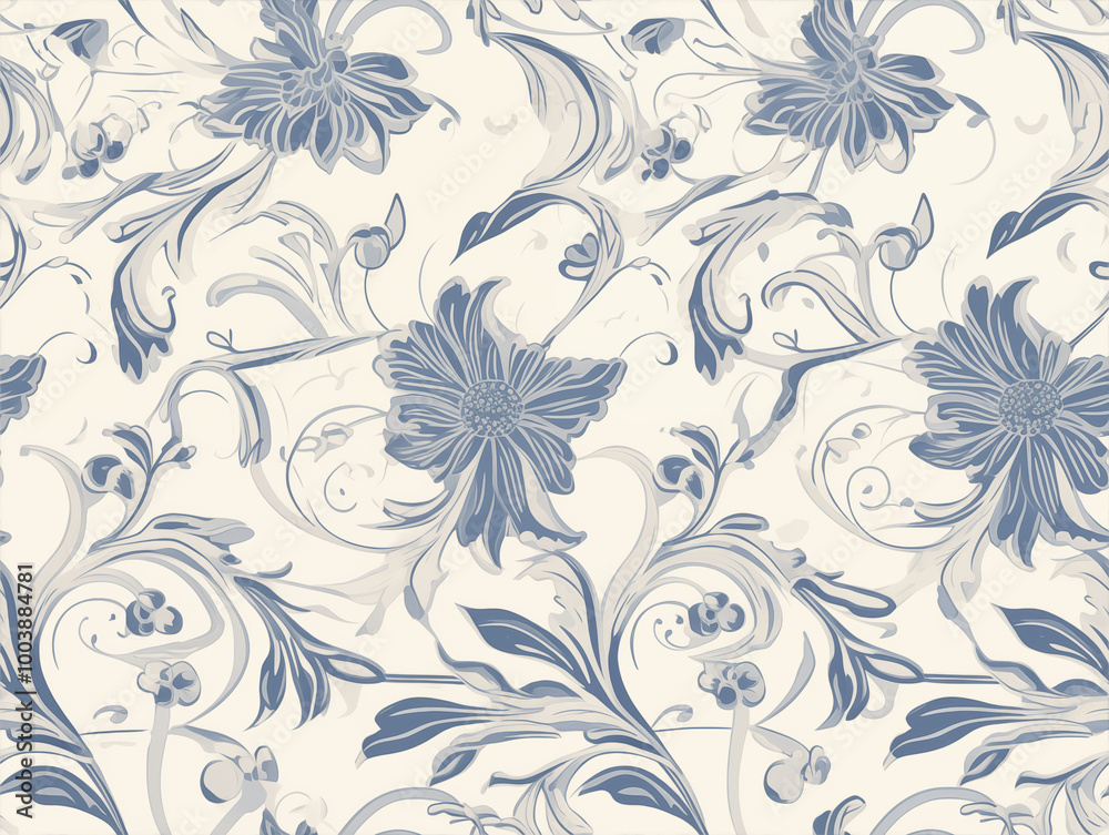 Blue floral pattern on cream background illustration Blue floral pattern on cream background illustration