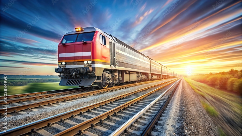 Low angle view of a high-speed freight train moving on railway track Low angle view of a high-speed freight train moving on railway track