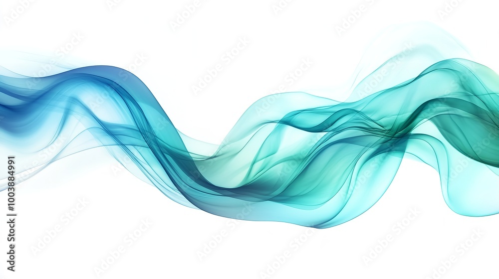 Abstract Blue and Green Flowing Waves Overlay Isolated on White Background