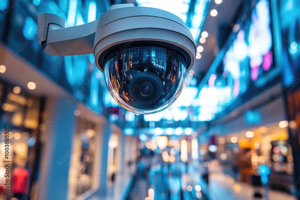Security camera in a shopping mall. This photo can be used for websites or articles related to security, surveillance, retail, or safety. Security camera in a shopping mall. This photo can be used for websites or articles related to security, surveillance, retail, or safety.