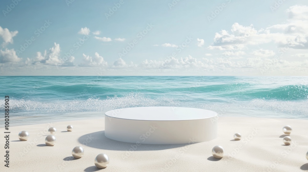 minimalistic beach podium with pearls in soft minimalistic beach podium with pearls in soft