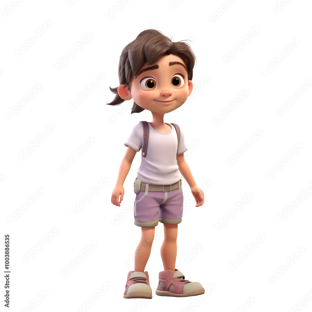 A delightful 3D animation character of a cute little girl with big eyes and a bright smile, set against a clear background that emphasizes her playful charm and innocence. A delightful 3D animation character of a cute little girl with big eyes and a bright smile, set against a clear background that emphasizes her playful charm and innocence.