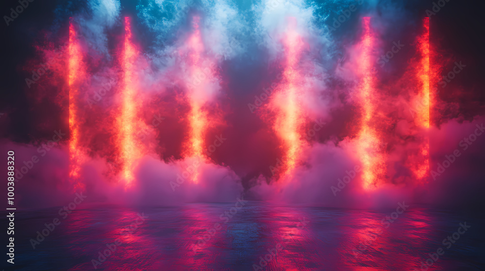 Fototapeta premium Colorful stage lighting with smoke