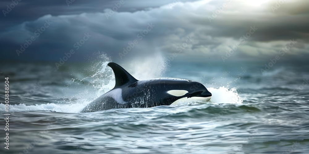 Fototapeta premium A killer whale swims in the ocean. 