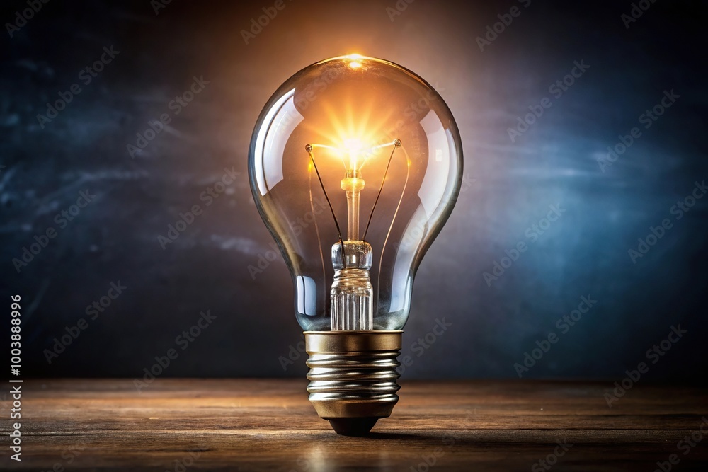 Low angle view of illuminated light bulb on dark background with space for text Low angle view of illuminated light bulb on dark background with space for text