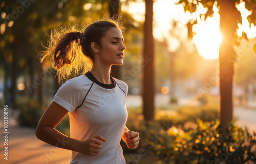 Woman jogging early morning outdoors