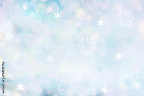 Abstract blurred festive delicate winter christmas or Happy New Year background with shiny blue yellow and white bokeh lighted stars. Space for your design. Card concept.