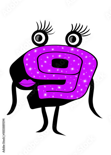 Funny big isolated number nine lilac color