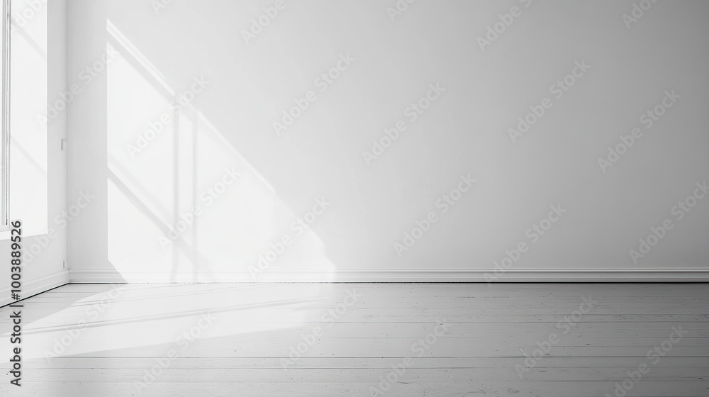Minimalist plain white wall background with a grey floor, an empty room mockup template Minimalist plain white wall background with a grey floor, an empty room mockup template