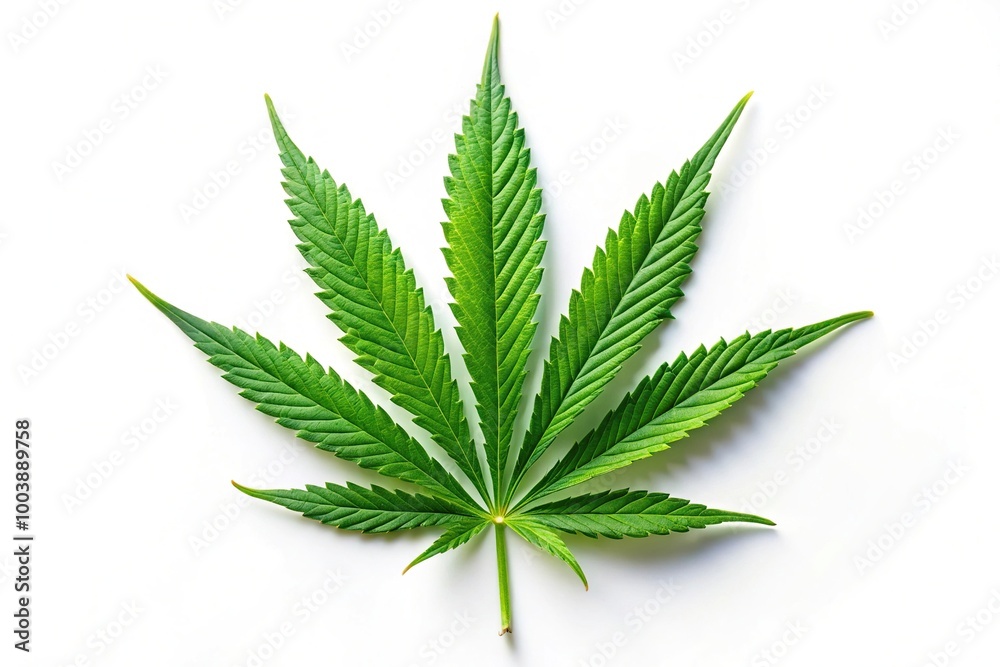 Low angle view of marijuana leaf against white background Low angle view of marijuana leaf against white background