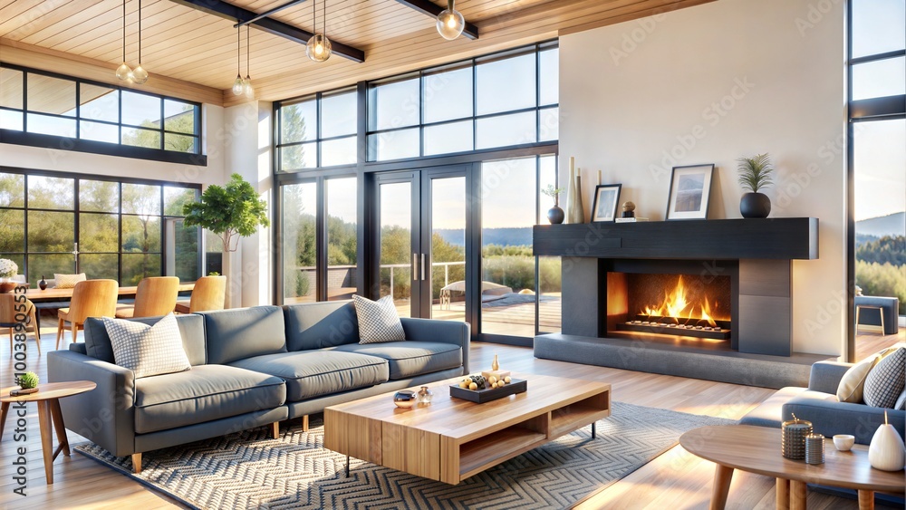 Expansive Open Plan Living Area with Floor-to-Ceiling Windows Expansive Open Plan Living Area with Floor-to-Ceiling Windows
