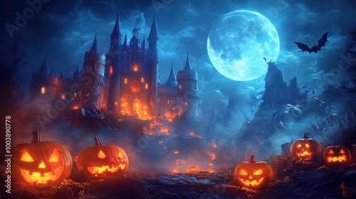 Haunting Halloween Castle Under the Full Moon