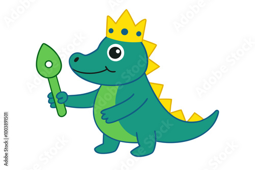  Crocodile Wearing a Crown and Holding a Scepter Animal Clipart Vector Illustration