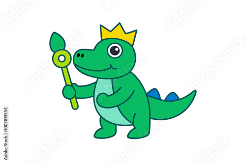  Crocodile Wearing a Crown and Holding a Scepter Animal Clipart Vector Illustration