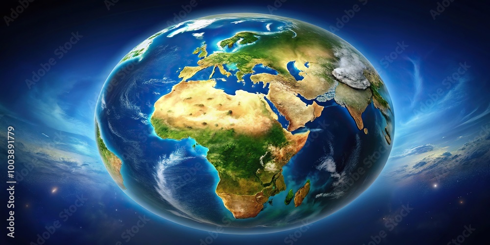 Low angle view of the Earth with images of America, Europe, Africa, and Asia continents Low angle view of the Earth with images of America, Europe, Africa, and Asia continents