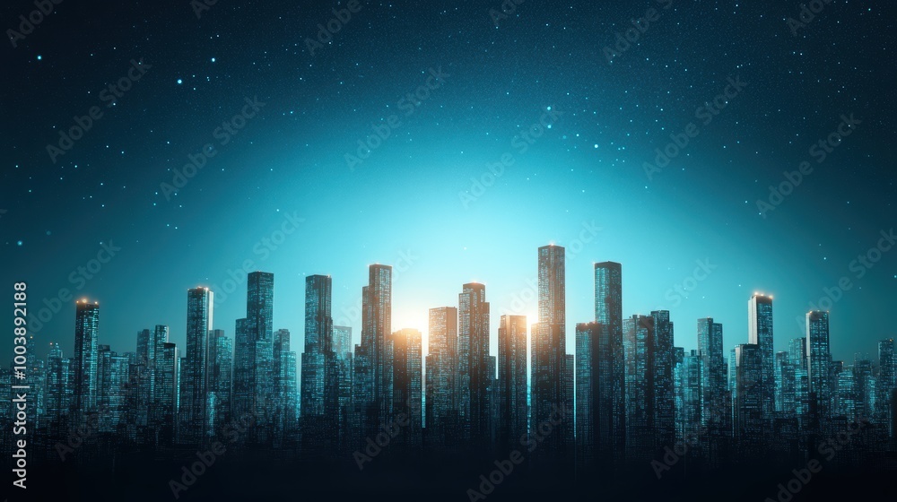 A panoramic view of a modern city with buildings illuminated by the glow of screens, representing the impact of digital interaction on urban life. A panoramic view of a modern city with buildings illuminated by the glow of screens, representing the impact of digital interaction on urban life.