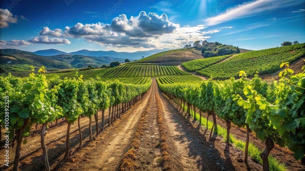 Low angle view of vineyards in Santadi, Sardinia showcasing Carignano and Vermentino grapes Low angle view of vineyards in Santadi, Sardinia showcasing Carignano and Vermentino grapes