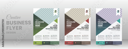 Corporate business flyer template design set with green, red and blue color,a bundle of 3 templates of a4 flyer,abstract business flyer,Flyer Template Geometric shape used for business poster layout.