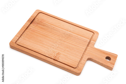 Wooden kitchen cutting board isolated on white background. 