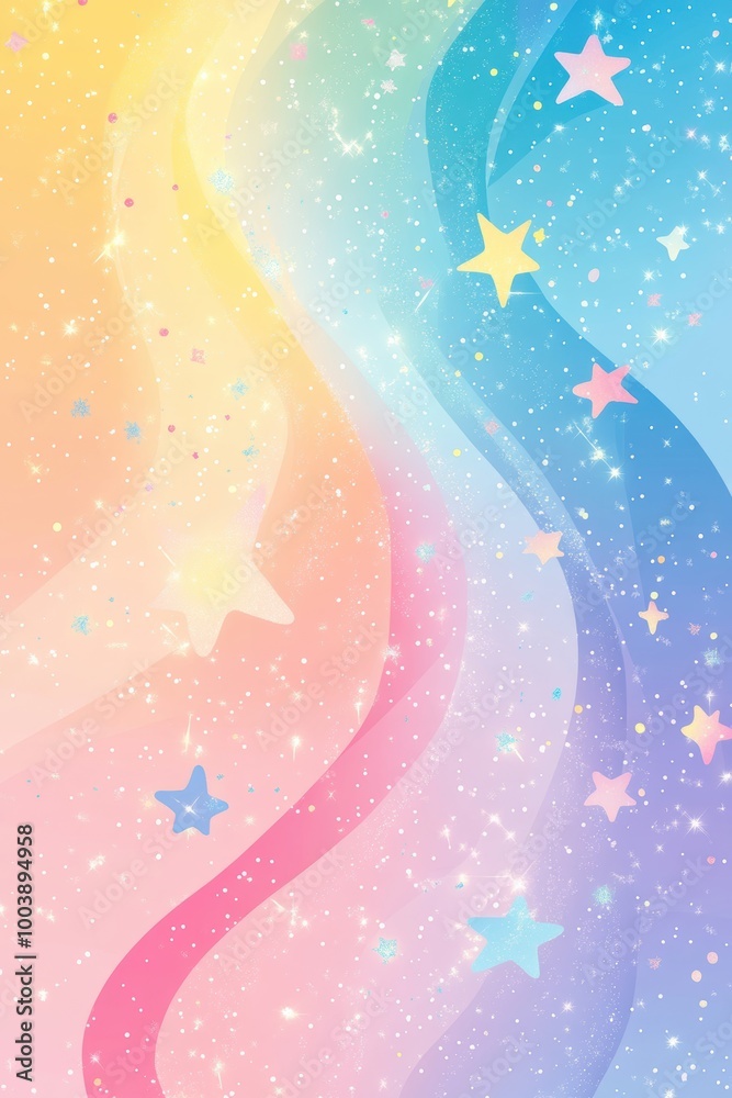 Fototapeta premium magical fairy art, playful background featuring detailed doodles of fairy wings, wands, and shimmering stars in soft pastel hues