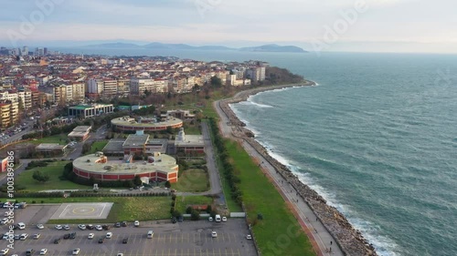 Aerial view of Kadikoy coast with residential and business in Istanbul