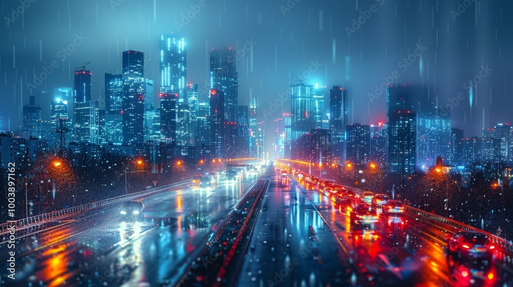 Fototapeta premium night city in rain