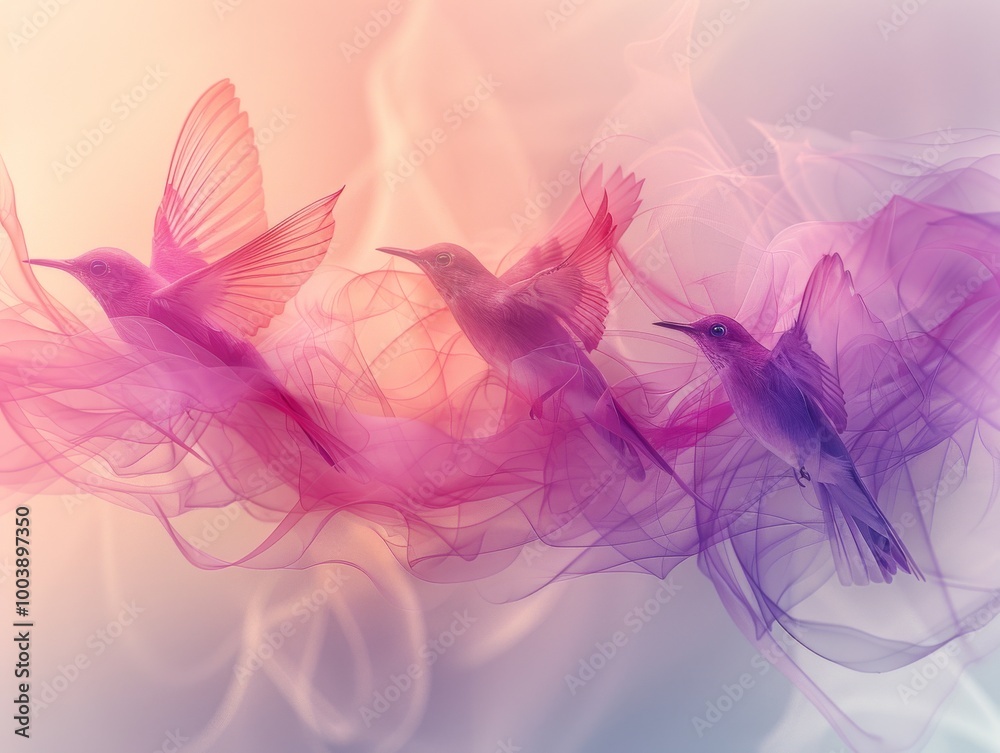 Obraz premium light purple background with birds silhouettes