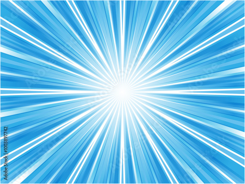 激しく放射するグラフィカルな集中線背景_ライトブルー