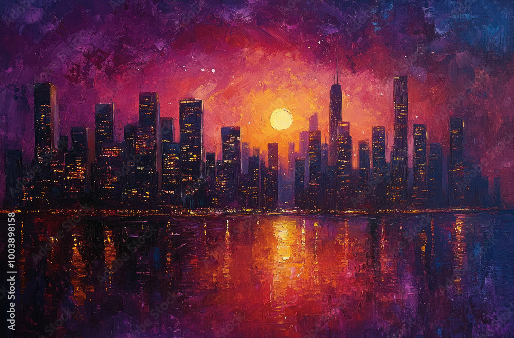 Fototapeta premium Impressionist Painting of a Vibrant City: Perfect for Urban Decor and Capturing City Life