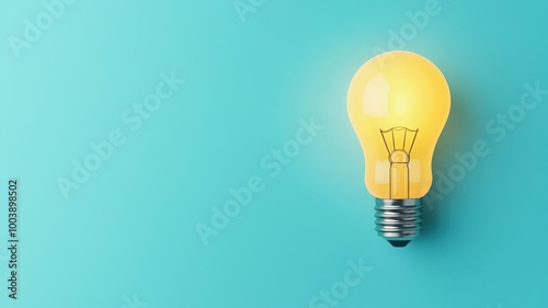 A glowing yellow light bulb against a turquoise background, symbolizing brightness, ideas, and creativity.