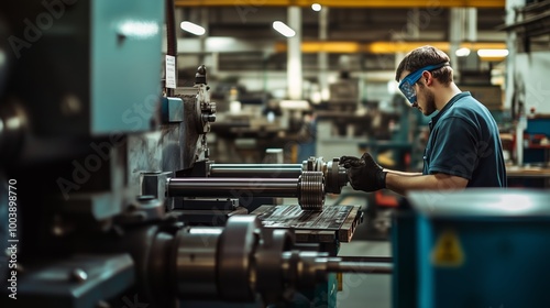 Worker operating machinery in a manufacturing plant during daylight hours