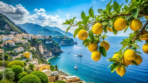 The Amalfi Coast dazzles with bright lemons in the foreground under a crystal-clear Mediterranean sky, highlighting