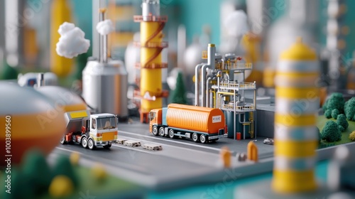 Industrial Landscape with Trucks and Equipment