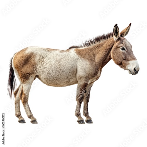 Donkey standing on white background