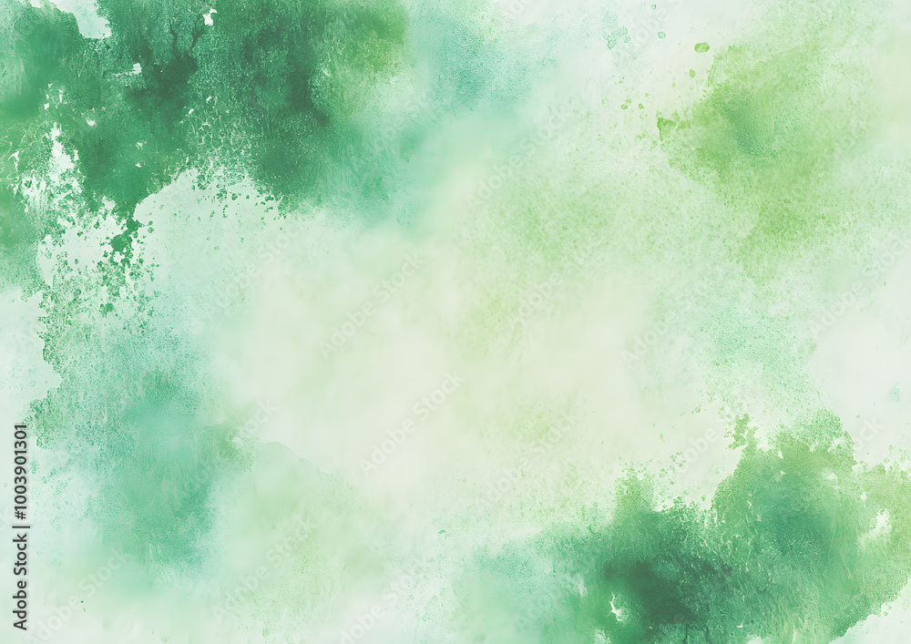 Obraz premium Abstract green pastel watercolor stains background on watercolor paper textured for design templates invitation card