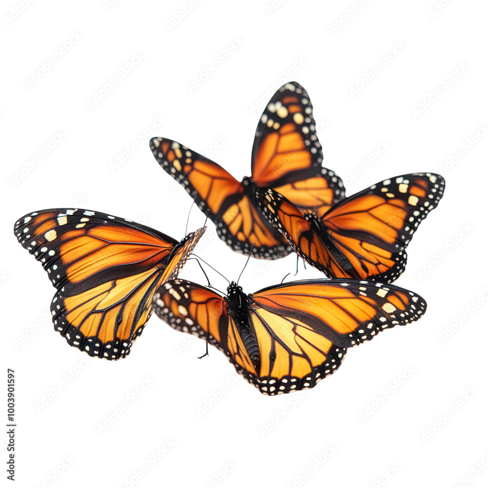 Fototapeta premium Three Monarch Butterflies in Flight