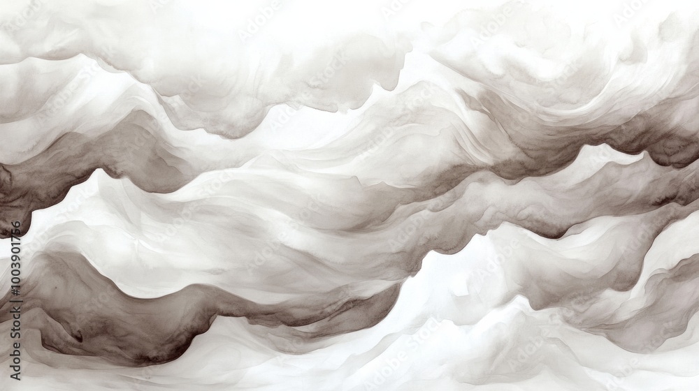 Obraz premium A painting of a large mountain range with white and black waves, AI