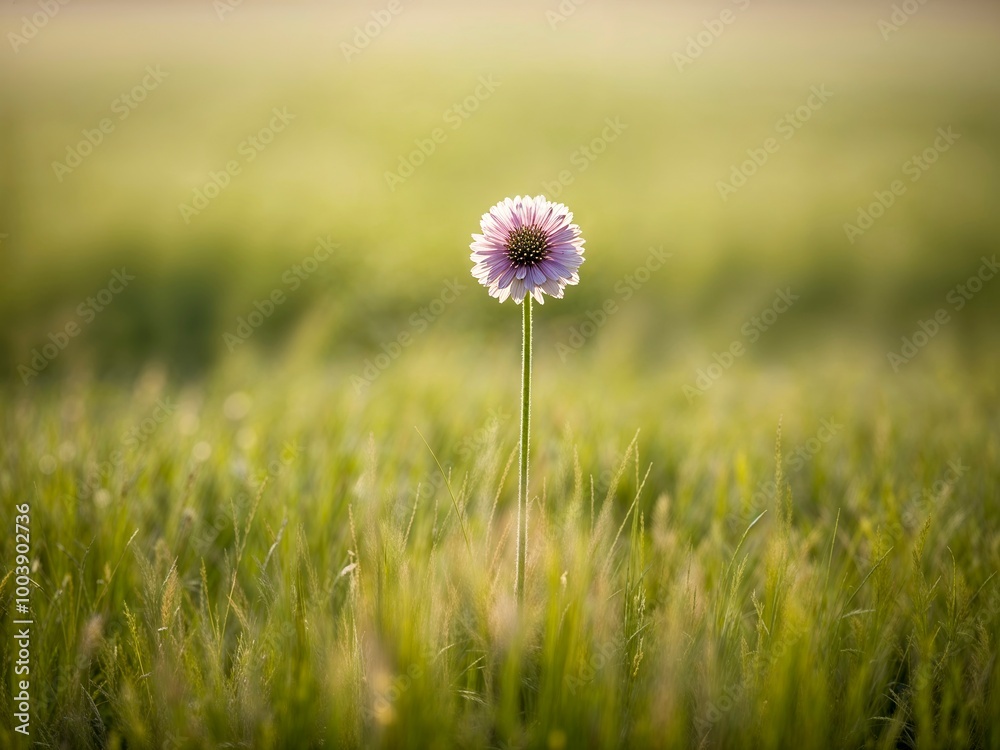 A single wildflower blooming in a field of tall grass. It is in focus.