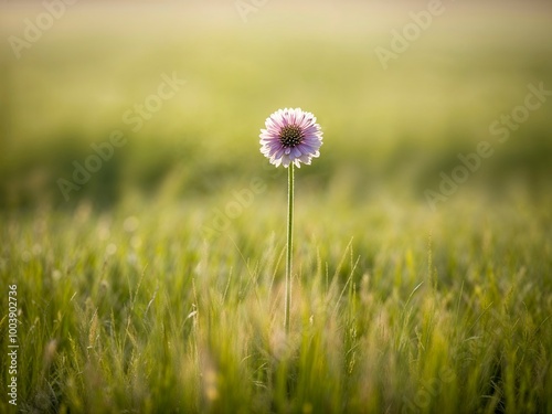 Obraz na płótnie A single wildflower blooming in a field of tall grass. It is in focus. w salonie