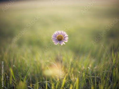 A single wildflower blooming in a field of tall grass. Wild Flower is in focus.
