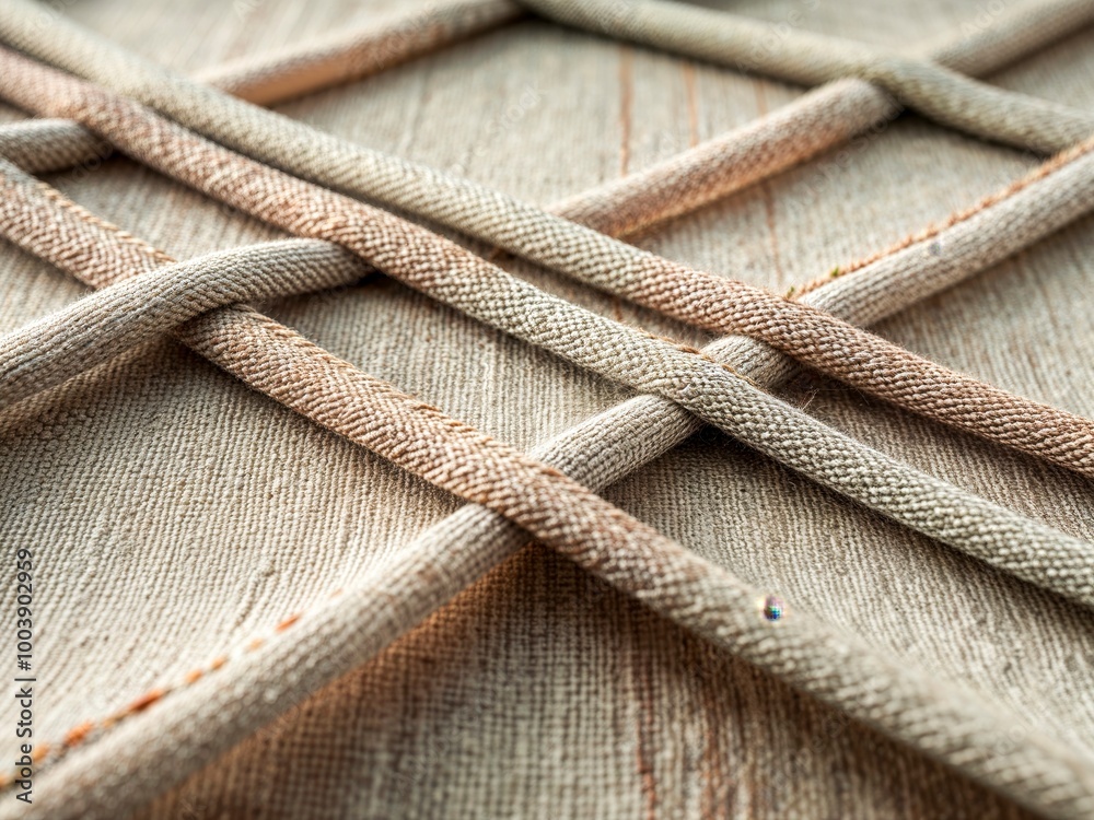 Detailed view of a woven fabric, focusing on the threads and textures