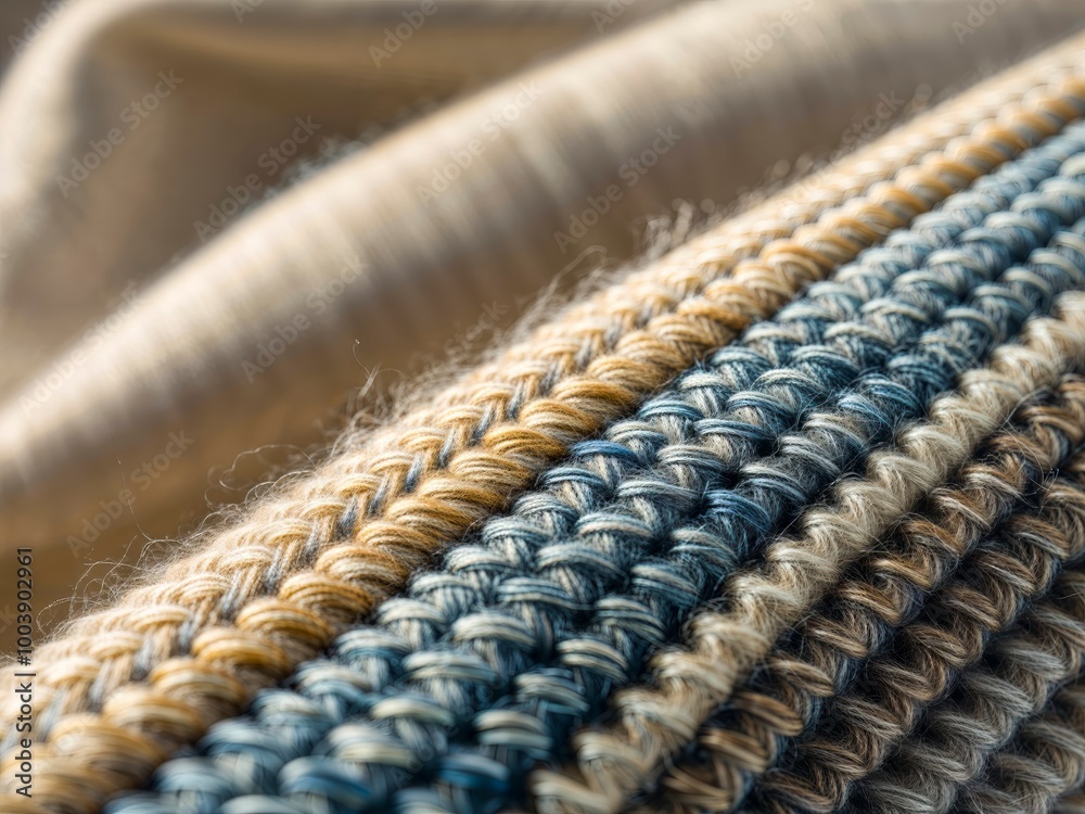 Fototapeta premium Detailed view of a woven fabric, focusing on the threads and textures